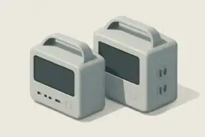 Isometric illustration of two power stations