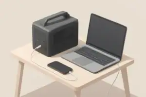 Isometric illustration of portable power station charging devices