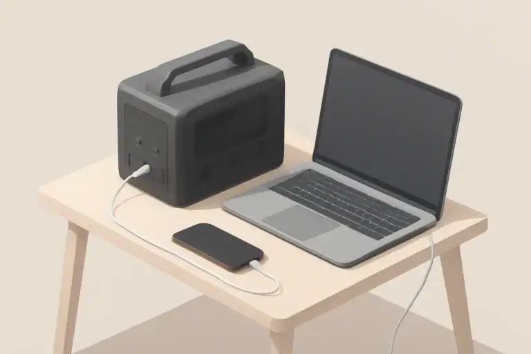 Isometric illustration of portable power station charging devices