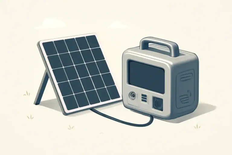 Isometric illustration of power station with solar panel