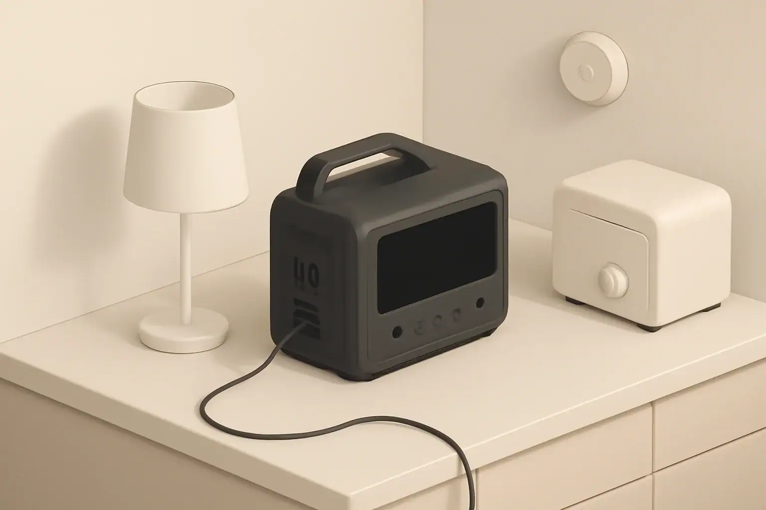 Isometric illustration of power station powering appliances