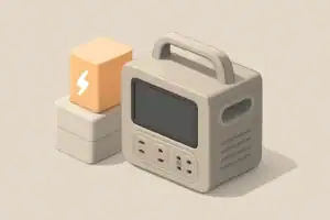 Isometric illustration of power station and energy blocks