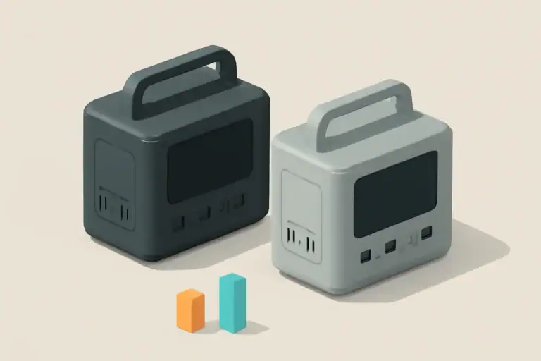 Isometric illustration of two portable power stations