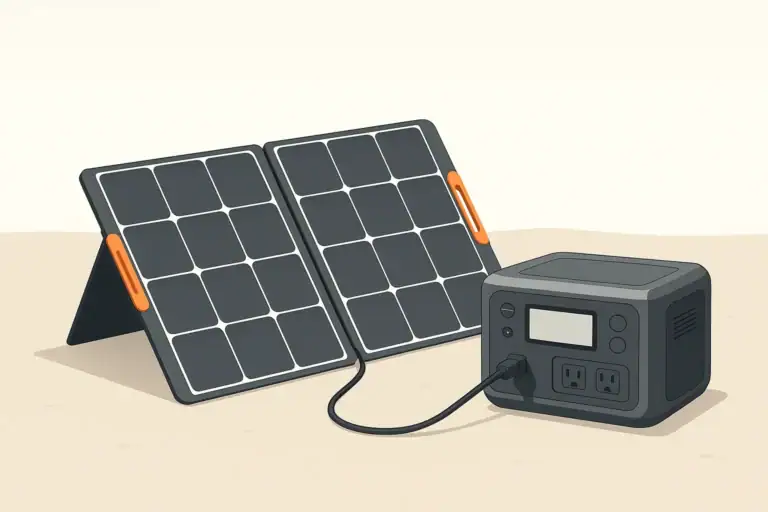 portable power station charging from solar panels outdoors