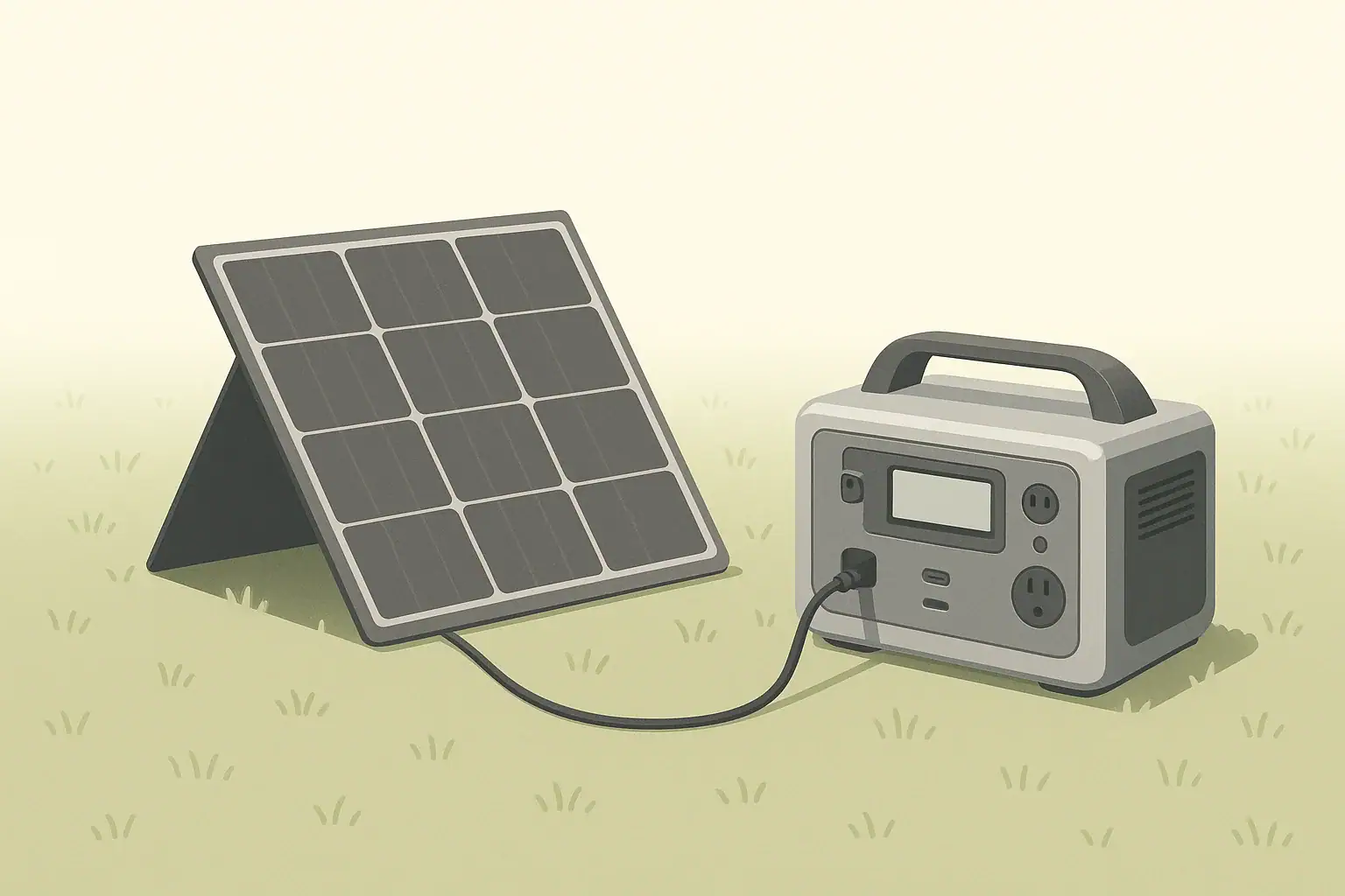 portable power station connected to solar panel outdoors