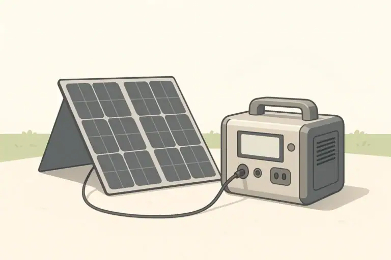 Portable power station connected to solar panel with various connectors
