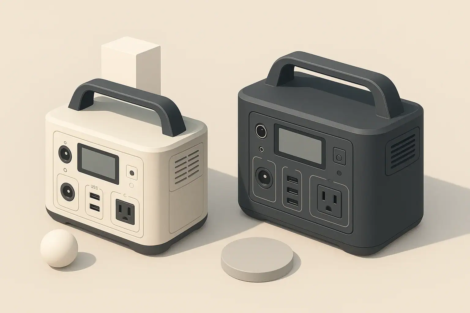 Two portable power stations in a neutral comparison scene