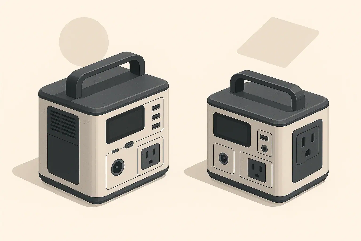 Two generic portable power stations in comparison scene