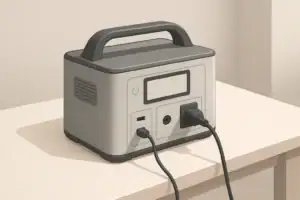 Portable power station on desk showing charging connections