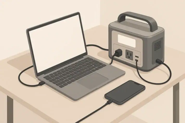 Beginner setting up a portable power station on desk