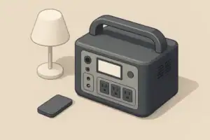 portable power station with ac outlets on a clean desk