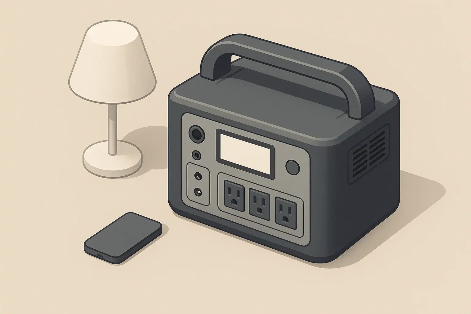 portable power station with ac outlets on a clean desk