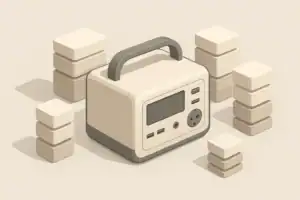 portable power station with abstract energy blocks in a clean scene