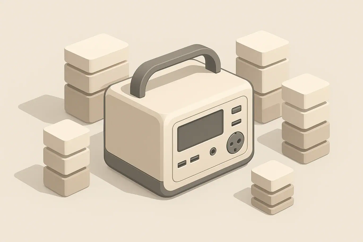 portable power station with abstract energy blocks in a clean scene