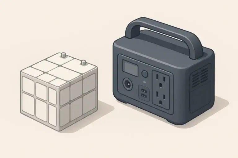Isometric illustration of portable power station and battery module