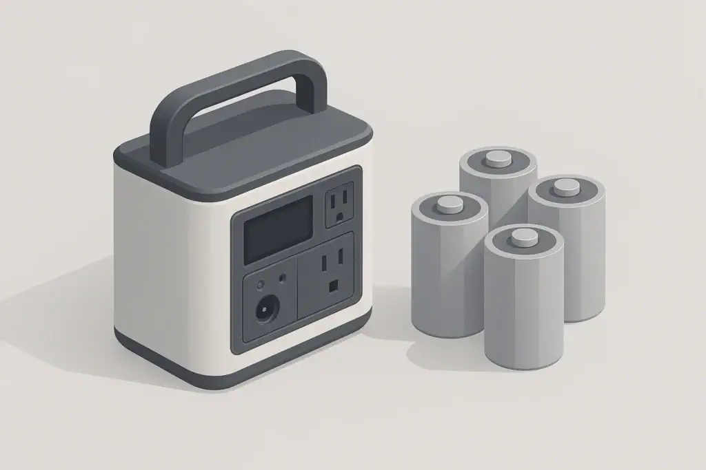 portable power station beside abstract battery cells illustration