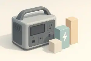 Portable power station with abstract energy blocks in isometric view