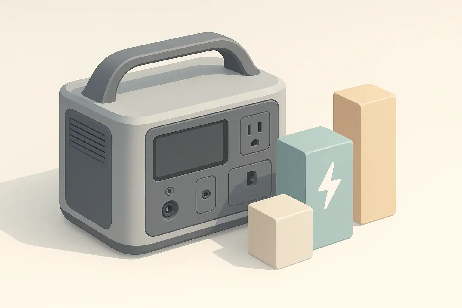 Portable power station with abstract energy blocks in isometric view