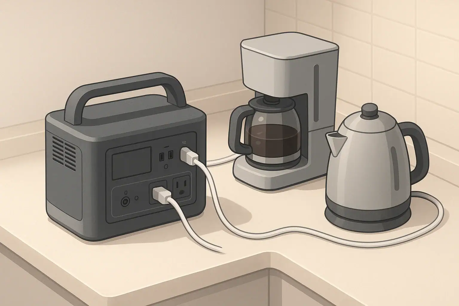 Portable power station running a coffee maker and kettle