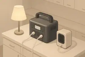 Portable power station powering lamp for emergency lighting