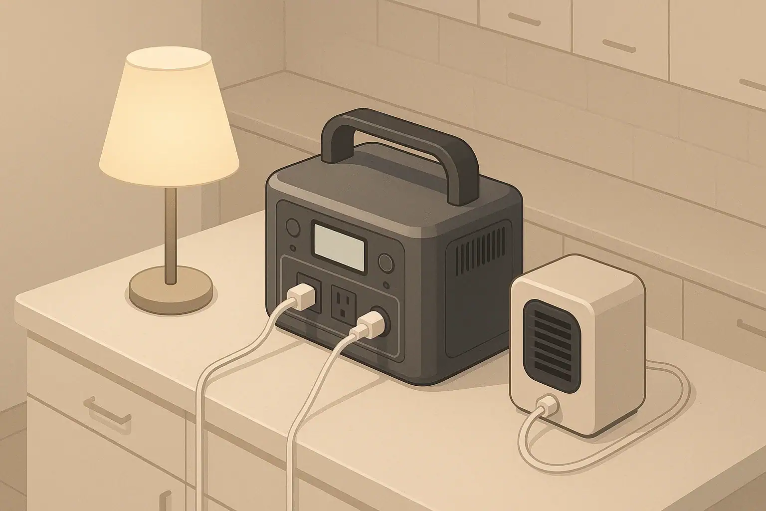 Portable power station powering lamp for emergency lighting