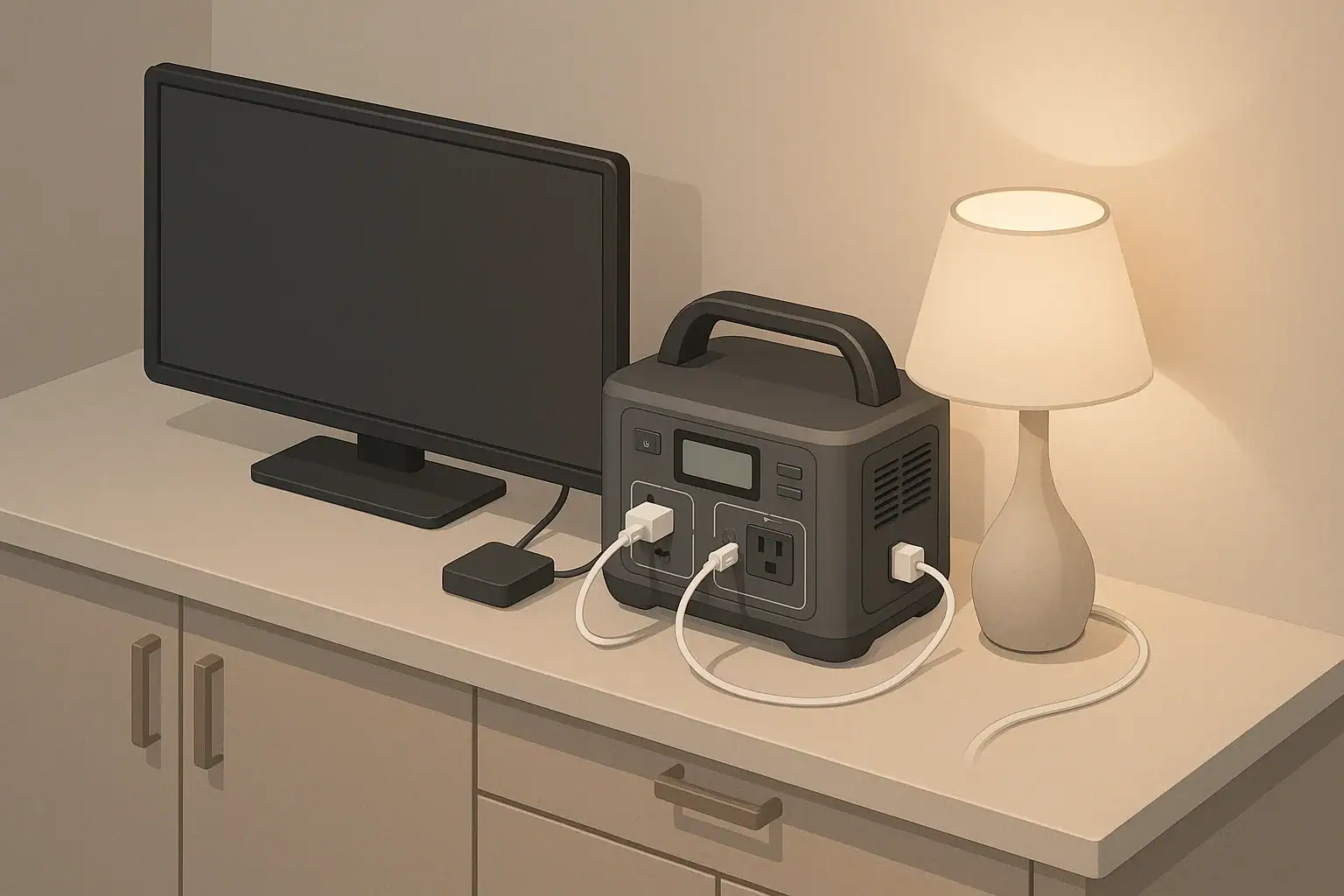 portable power station running a tv and streaming setup