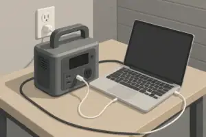 Portable power station charging a laptop with USB-C