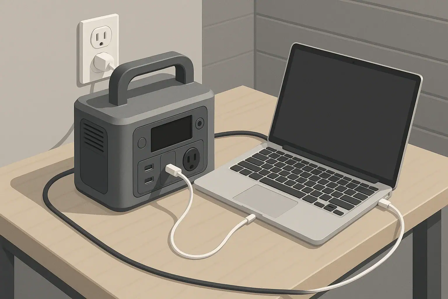 Portable power station charging a laptop with USB-C