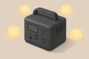 Portable power station with abstract energy blocks nearby