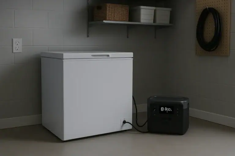 Chest freezer powered by a portable power station during a power outage