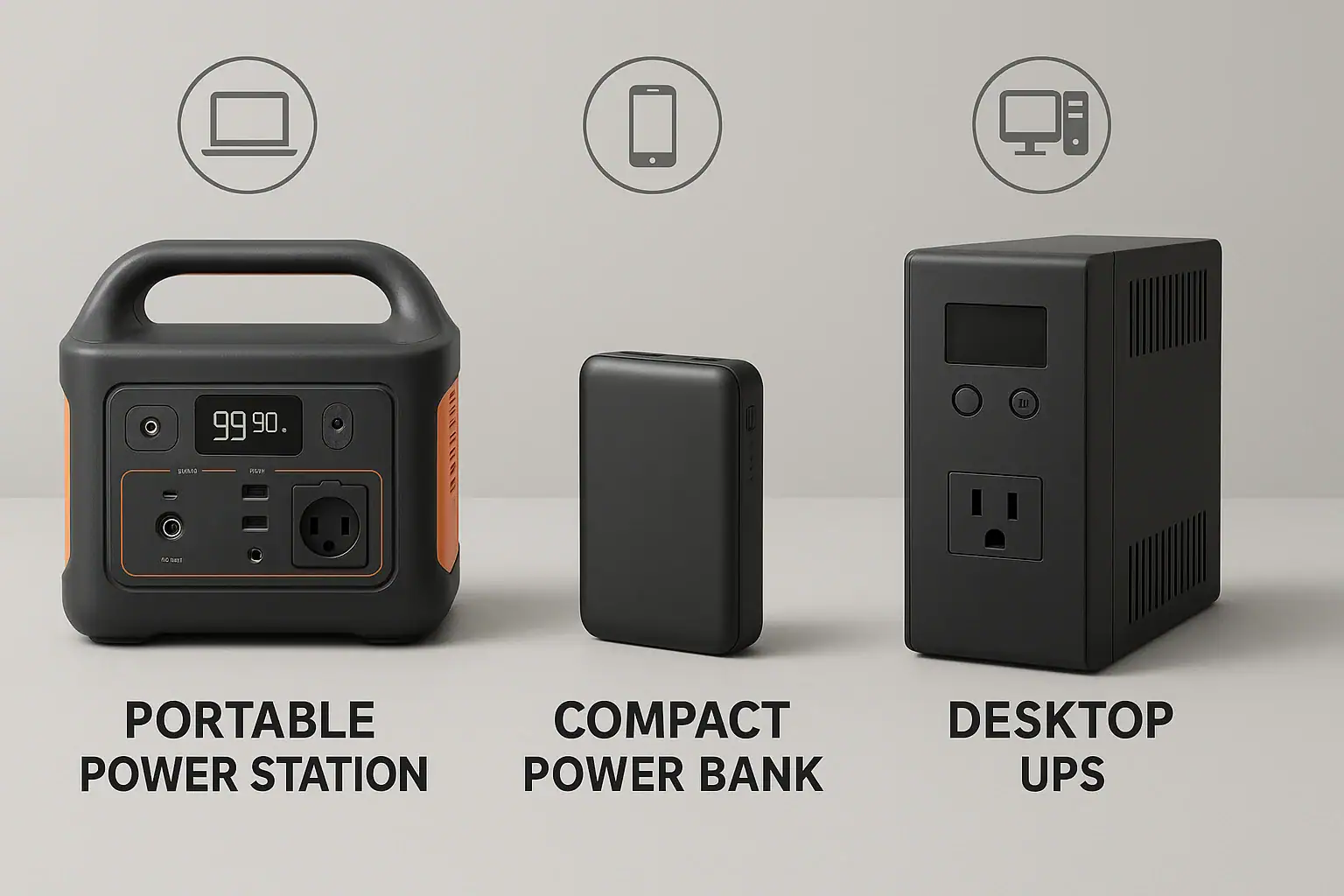 Portable power station, power bank, and UPS compared side by side for device backup