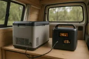 12V fridge powered by a portable power station through DC connection