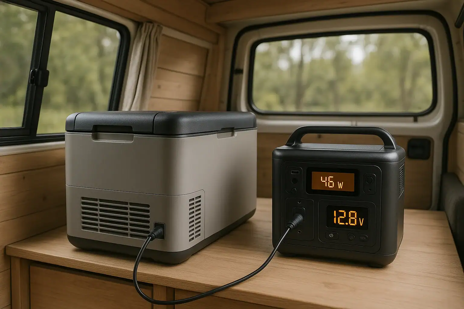 12V fridge powered by a portable power station through DC connection
