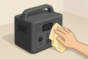 Portable power station being cleaned for long term storage