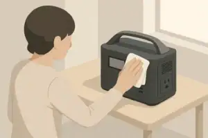 Person cleaning a portable power station with cloth