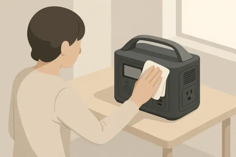 Person cleaning a portable power station with cloth