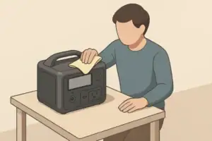 Person cleaning a portable power station with a cloth