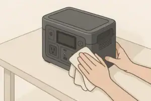 Portable power station being cleaned with a microfiber cloth
