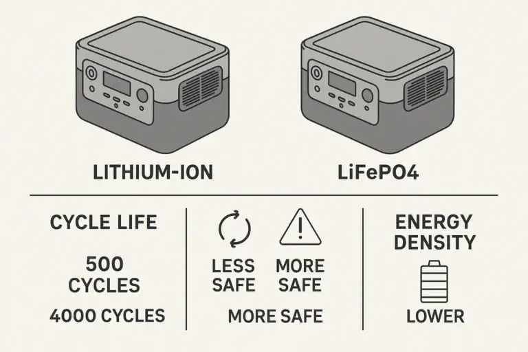 Comparison of lithium-ion and LiFePO4 batteries for portable power stations