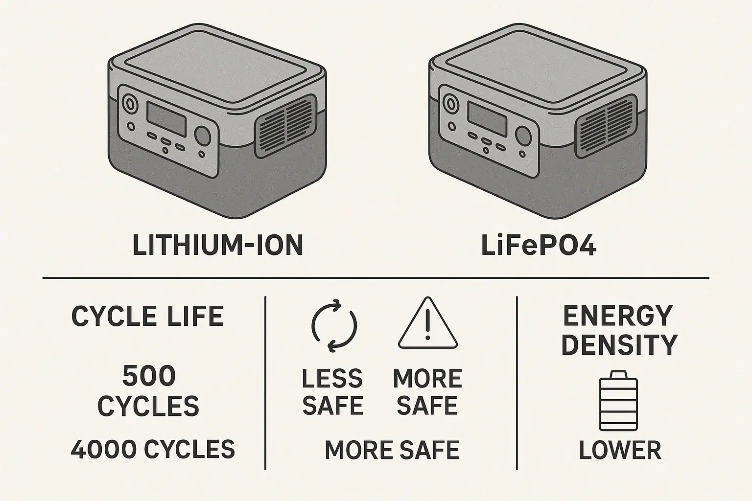 Comparison of lithium-ion and LiFePO4 batteries for portable power stations
