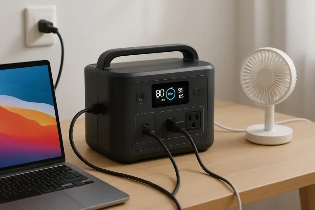 Portable power station charging while powering devices