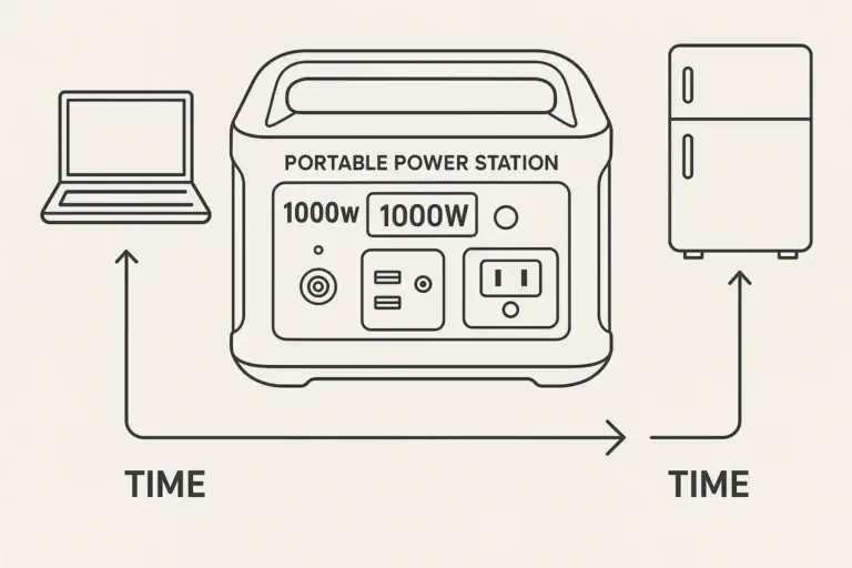Diagram explaining portable power station watt-hours and device runtimes