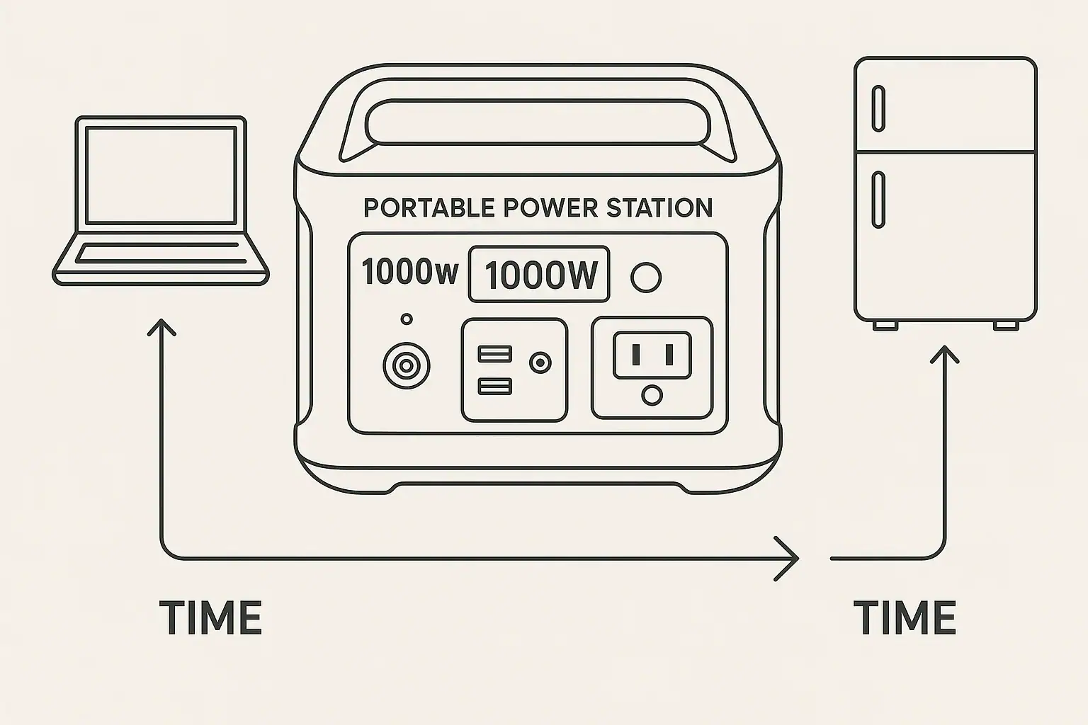 Diagram explaining portable power station watt-hours and device runtimes