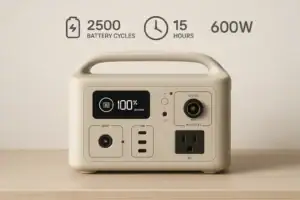 Portable power station with indicators for battery lifespan and runtime