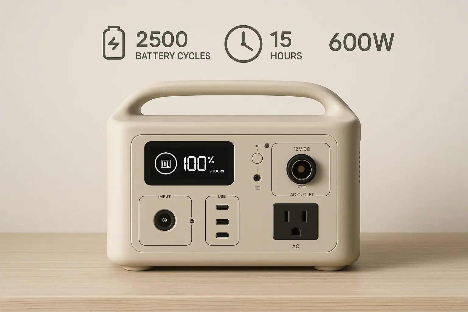 Portable power station with indicators for battery lifespan and runtime