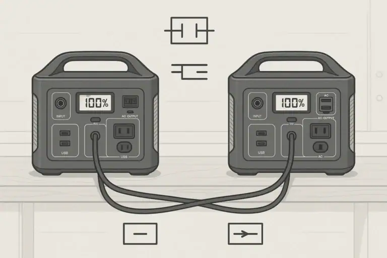 Two portable power stations positioned together to illustrate parallel use