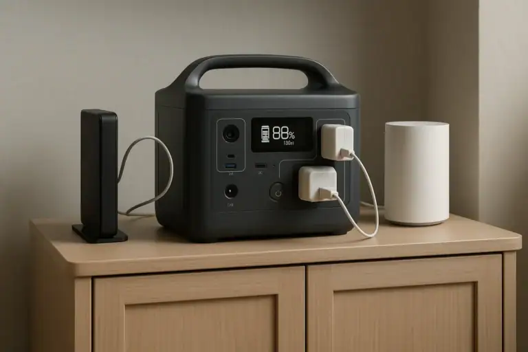 Portable power station keeping a modem and Wi-Fi mesh system online during a power outage