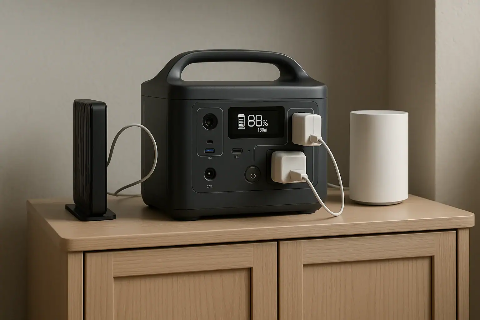 Portable power station keeping a modem and Wi-Fi mesh system online during a power outage