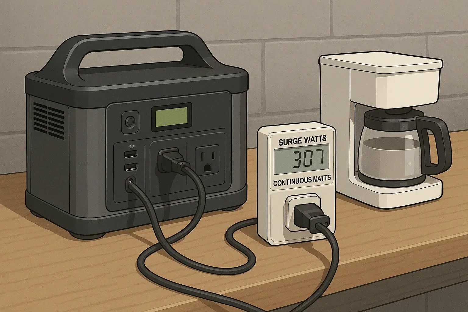 Portable power station being checked for startup surge watts during peak load testing