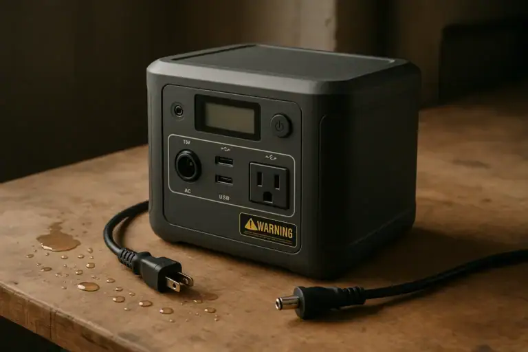 Portable power station unplugged after getting wet